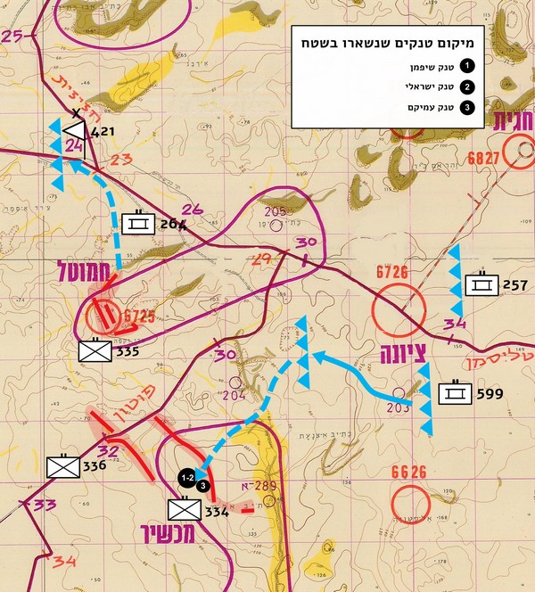 מפה מס' 17 - התקפת גדוד 599 - גדוד 264 יורד לצומת "חזיזית"
